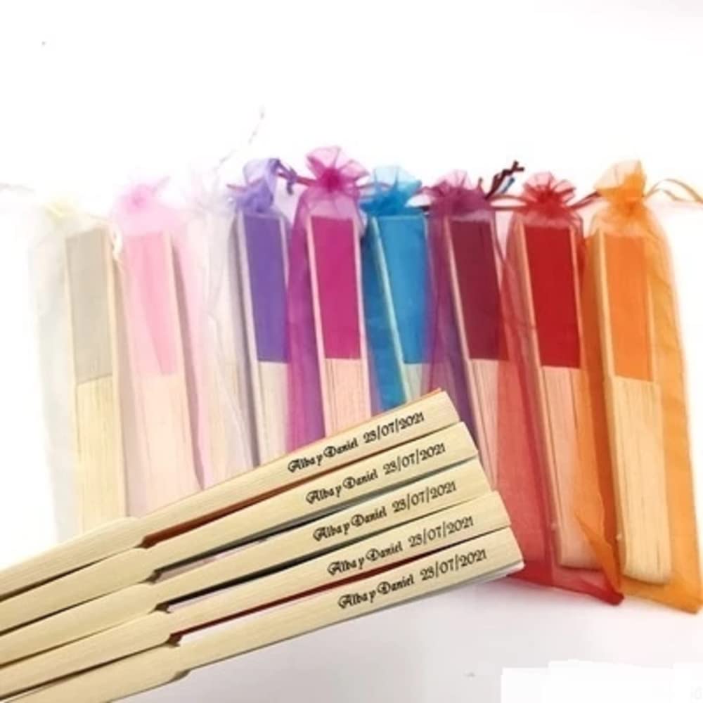 jifu Abanico Personalizado con Nombre,Ventilador de Papel de Bambú Plegable Mano Ventilador para Decoraciones de Bodas,Personalizada,Fiestas, Bailes,DIY (Beige,50pcs)