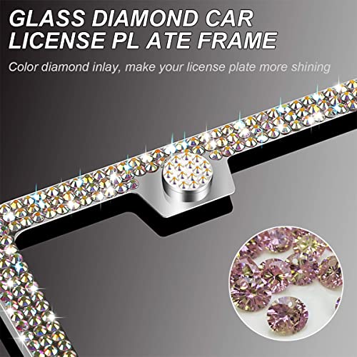 image for AUKEPO Bling Car License Plate Frame for Women, Rhinestone Stainless S