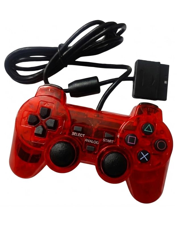 Image of Premium PS2 Compatible Wired Controller - High-Performance Gamepad for PlayStation 2 (All Models) Ergonomic Gamepad with Dual Vibration Feedback, Precision 360 Analog Sticks, Ergonomic Pro Grip - (Red)