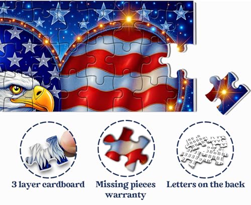 Rompecabezas Águila Calva Americana para Adultos 1000 Piezas, Rompecabezas de Corazón con Bandera Patriótica, Rompecabezas del Ave de Estados Unidos miniatura 5
