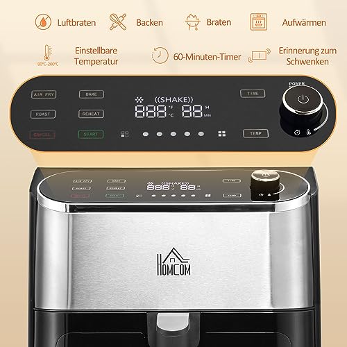 HOMCOM 4 in 1 Design Heißluftfritteuse 6,5 L 1350 W Airfryer mit Touchscreen Fritteuse mit Timer und Sichtfenster Heißluftofen mit Antihaft-Korb und Überhitzungsschutz für ölfreies Frittieren Schwarz – Bild 8