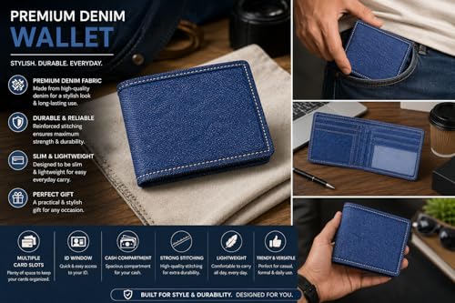 Image of Non Leather Small Mini Slim Wallet for Men & Boys (BI-FOLD-Denim)
