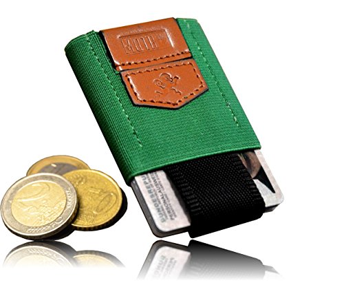 Mini Cartera u0093elásticau0094 MOTR Hecha a Mano con Capacidad de 4 a 8 Tarjetas de Color Verde Prado.