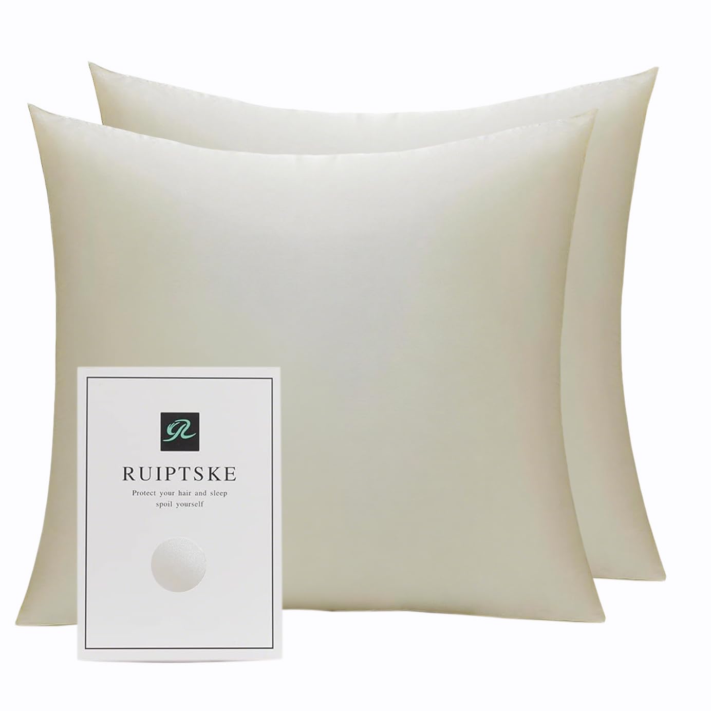 Natural Silk Pillowcase Hypoallergenic 22 Momme 100% Silk 600 Thread Count with Concealed Zip (Beige 2PSC, 40 x 40 cm) — image 1