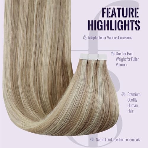 Fshine Tape in Hair Extensions Real Human Hair,12 Inch 20 pcs 30 g,Silky Straight Tape Hair Extensions,Color 18P613 Highlight Blonde,Perfectly for Parties and Weddings for Women - Image 3
