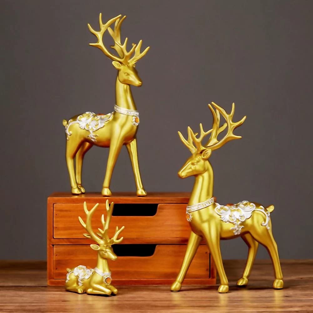 Figurine Cerf Doré – Biche Noël Laiton, Centre De Table Rustique
