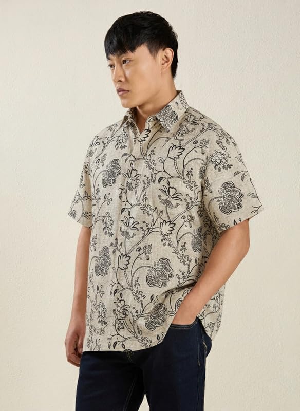 Image of MARK & ALBERT Men's Half Sleeve Linen Slim Fit Shirt