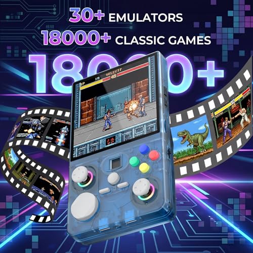 Image of DC40V Upgraded Handheld Game Console, 4.0 Inch Large Screen Retro Gaming Console, 64GB Preloaded 18000+ Games, Open Source Linux Handheld Emulator Supporting 30+ Emulators, 4000mah Battery (64G Blue)