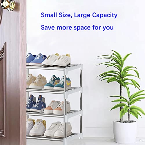 NIAWECAN Shoe Rack - White, Mini 4-Tier Organizer for Entryway Hallway and Corner Space Saving, Black, 4 Tier,White - Image 3