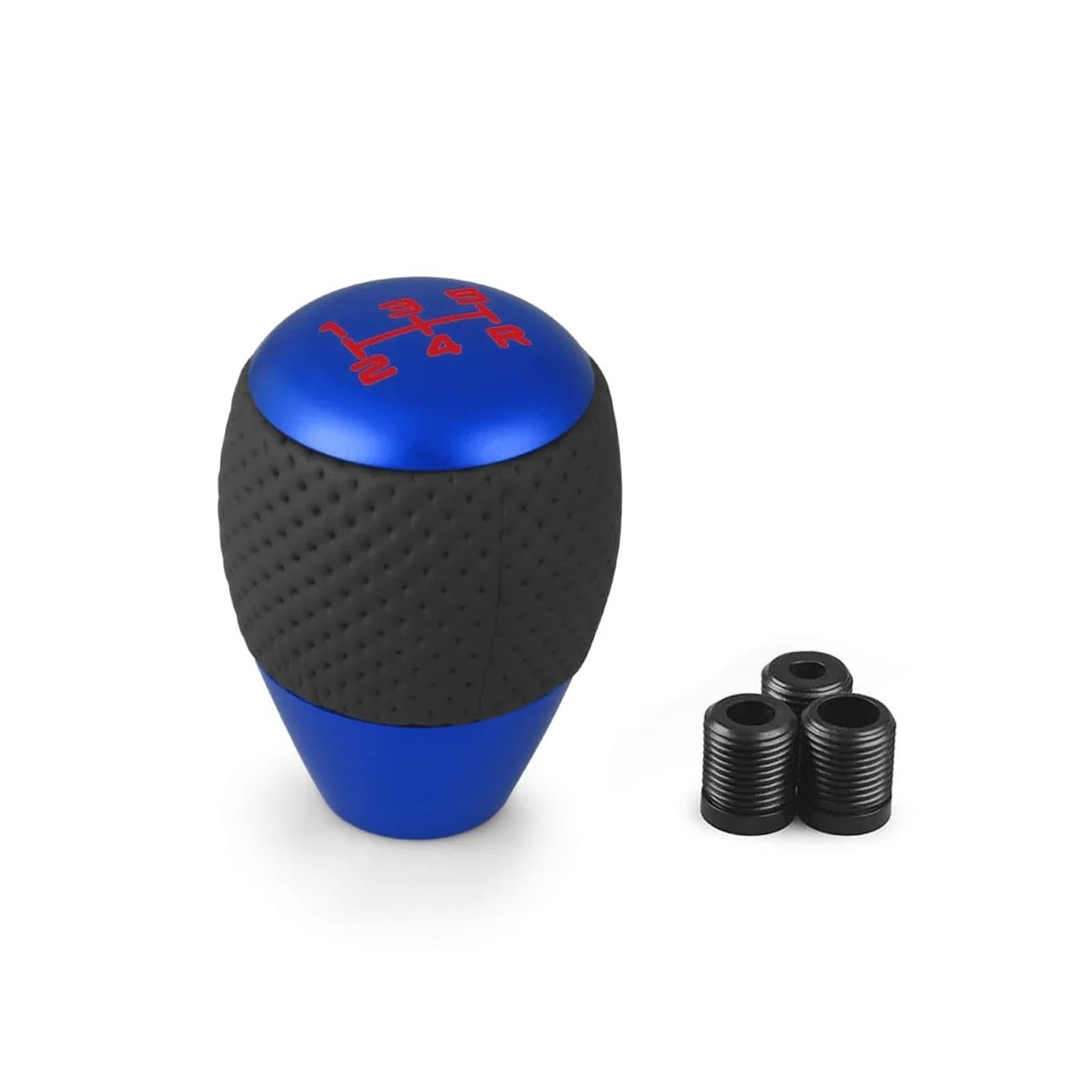 DAJMSUY Car 5 Speed Knob Shift Head with M8 M10 M12 Adapter Universal Aluminium Gear Leather Lever Level Car Gear Shift(Blue)