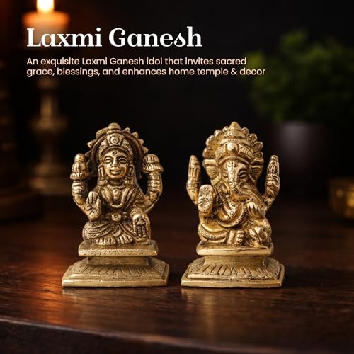 Image of Habere India-All the Cultures Fabricating India Brass Lakshmi Ganesh Idol Set for Pooja Room | Pure Brass Lakshmi Ganesh Murti for Home | Decorative Statue for Mandir (Design05: L4 x W4 x H6 cm)