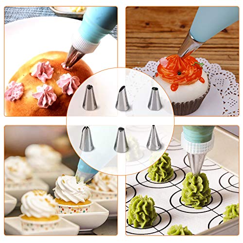 Silicone Baking Mats, JSDOIN of 2 Half Sheet Silicone Baking Mats, 12 Piping Tip, 2 Piping Bag and 2 Bag Tie - Reusable Nonstick Liners for Food Safe Baking Mat Kit(16\"x11.8\") - Thumbnail 4