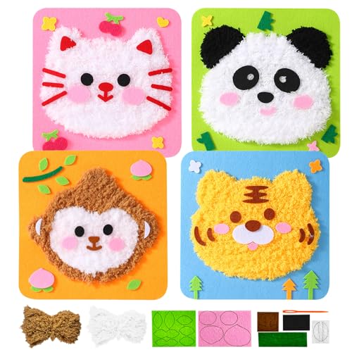 Pellinch DIY Stickpuppen-Set Cartoon-Tier-Näh-Bastelset, Handgefertigte Puppennähkit, Tierfilz-Nähset mit Aufklebern, Anfänger Plüschspielzeuggnähung, Filznähte, Handwerks Set