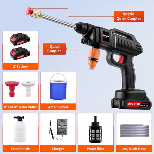 Lightasea Cordless Pressure Washer, 21V 1500W Portable Pressure Washer, 60Bar/870 PSI Cordless Power Washer with 2 Nozzles, 2 Battery, 5m Hose Portable Jet Wash, Battery Power Washer for Car Floor - 6