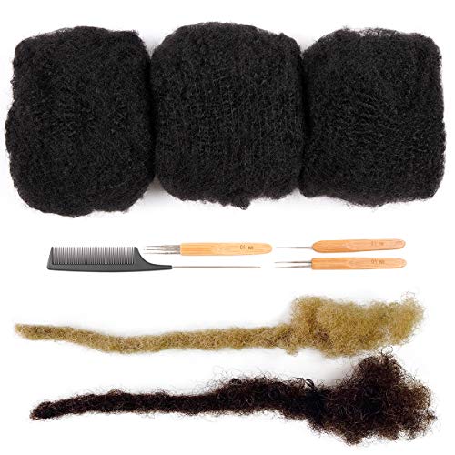 3 Bundles Afro Kinkys Bulk Human Hair for Dreadlocks and Twist Braiding Full Head 100% Human Hair Soft Afro Kinky Curly Hair Bulk for Dreads DIY 6inch can only Dreadlocks (1B#, 12 INCH)