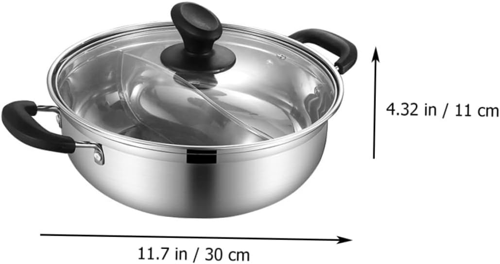 PRETYZOOM 304 Stainless Steel Dual Hot Pot Cookware Lid for Induction Cooker Multi Pot Suitable for Family and Gatherings