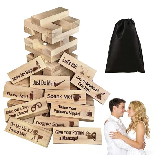YIFKJYLF Adult Wooden Lust Tower 48Pcs Couples Games for Adults with Storage Bag Stacking Tower Game Gifts for Date Nights Valentines Day Romantic Activity