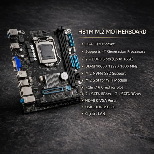 Image of H81 Motherboard Combo Kit with Core i5 4th Gen Upto 3.3GHz Processor | 4GB DDR3 RAM | CPU Fan Included | 1 Year Warranty | Desktop Assembly Kit