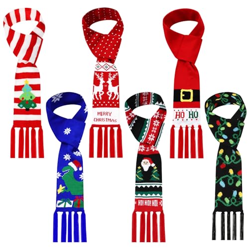 Liitrsh 6 Pcs Unisex Christmas Scarf with Tassels, Soft Knitted Holiday Scarf for Women Wraps Gift, 6 Styles (Classic) Multicolor