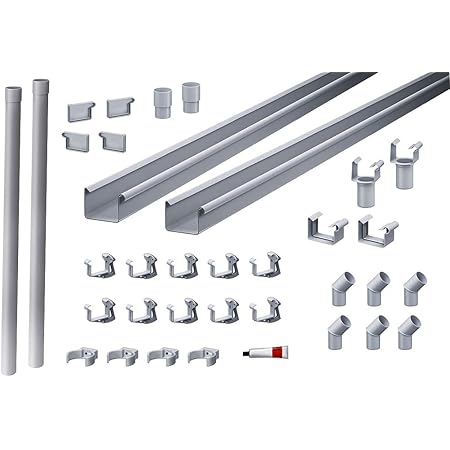 INEFA Dachrinnen Set Gartenhaus, kastenförmig, 2 Dachseiten Grau bis 2 x 5m - NW 68, Kunststoff, Regenrinne, Dachrinne für Satteldach, Kastenrinne, Komplettset