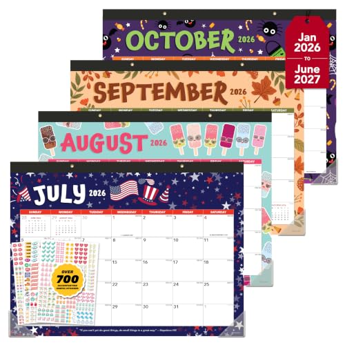 Decorably 18 Months Colorful Assorted Academic Desk Calendar 2026-2027 January 2026 to June 2027 11x17in Easy Tear-Off Sheets with Inspirational Quotes & Stickers for Office Home & School