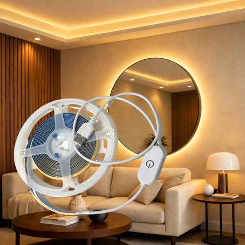 Fita Led 320 Cob 2m e 3m 5v Usb Branco Quente 3000k Amarela Ajuste dimerizavel decoração casa quarto Pc Carro Dupla face