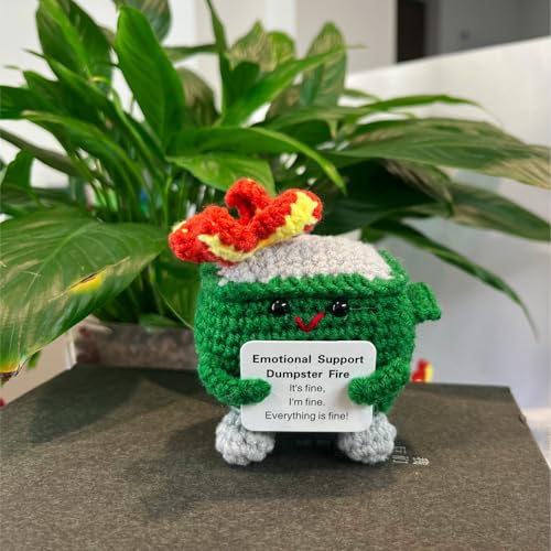 Image of Emotional Support Dumpster Fire - Positive Crochet Birthday Gifts for Women Men, Handmade Knitted Retirement Farewell Going Away Gifts for Friend Coworkers Chaos Coordinator Office Administrative Boss
