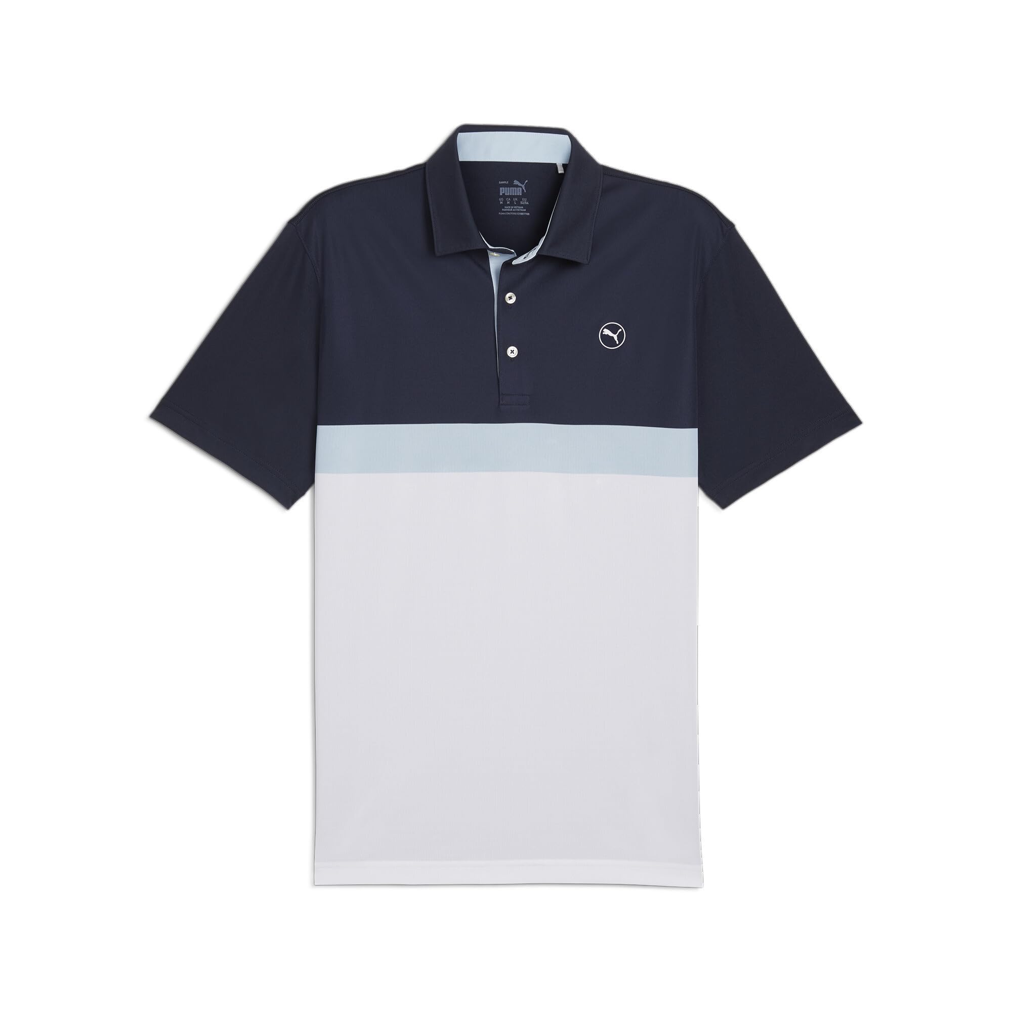 Puma Men's Deep Navy-White Glow Pure Colourblock Golf Polo Shirt M