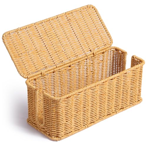 YECAYE Handwoven Rattan Style Cable Management Box, Decorative Storage Cord Organizer Box for Power Strips & Cords, Cord Hider for Home, Kids & Pet Safety, DIY-Friendly Cord Management