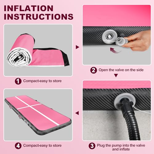 Inflatable Gymnastics Mat 10ft/13ft/16ft/20ft/ Air Tumbling Track Mats 4/8 inches Thick for Home Use/Training/Cheerleading/Yoga/Water with Pump 10ft x 3.3ft x 4inch Pink+Purple by BCGA - Image 4