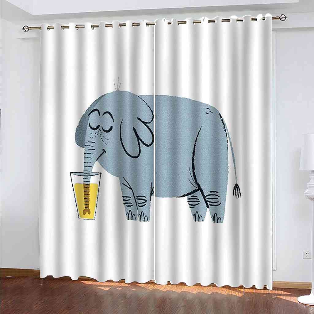 Rideau occultant thermique et phonique bleu à motif éléphant