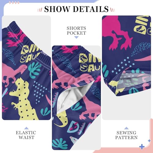 ZZKKO Pink Dino Pattern Boys Pants for Kids Jogger Pants with Pockets S-XL4