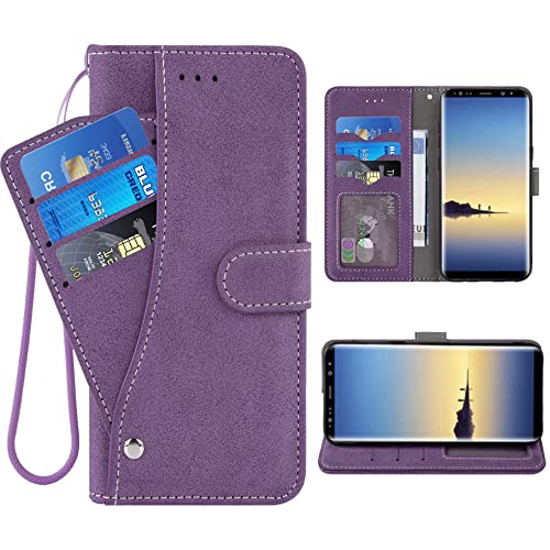 ELISORLI Compatible with Samsung Galaxy Note 8 Wallet Case Wrist Strap Lanyard Leather Flip Card Holder Stand Full Body Cell Phone Cover for Glaxay Note8 Not S8 Galaxies Gaxaly Women Men-Purple