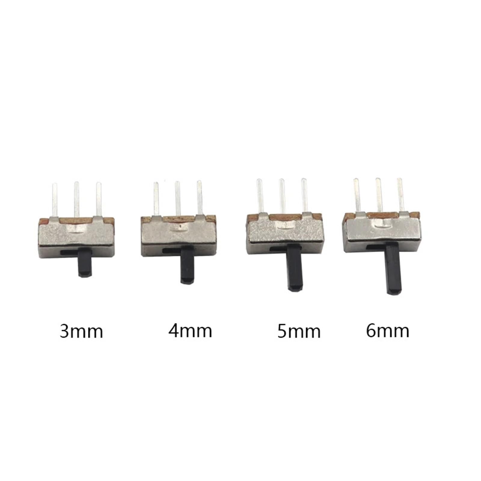Interruptor Deslizante Vertical de micropines， Mini Interruptor Deslizante SS12D00 de Encendido y Apagado, 3 Pines, 1P2T, 2 Posiciones, con Mango de 3-6 mm (Paquete múltiple)(6mm,100PCS)