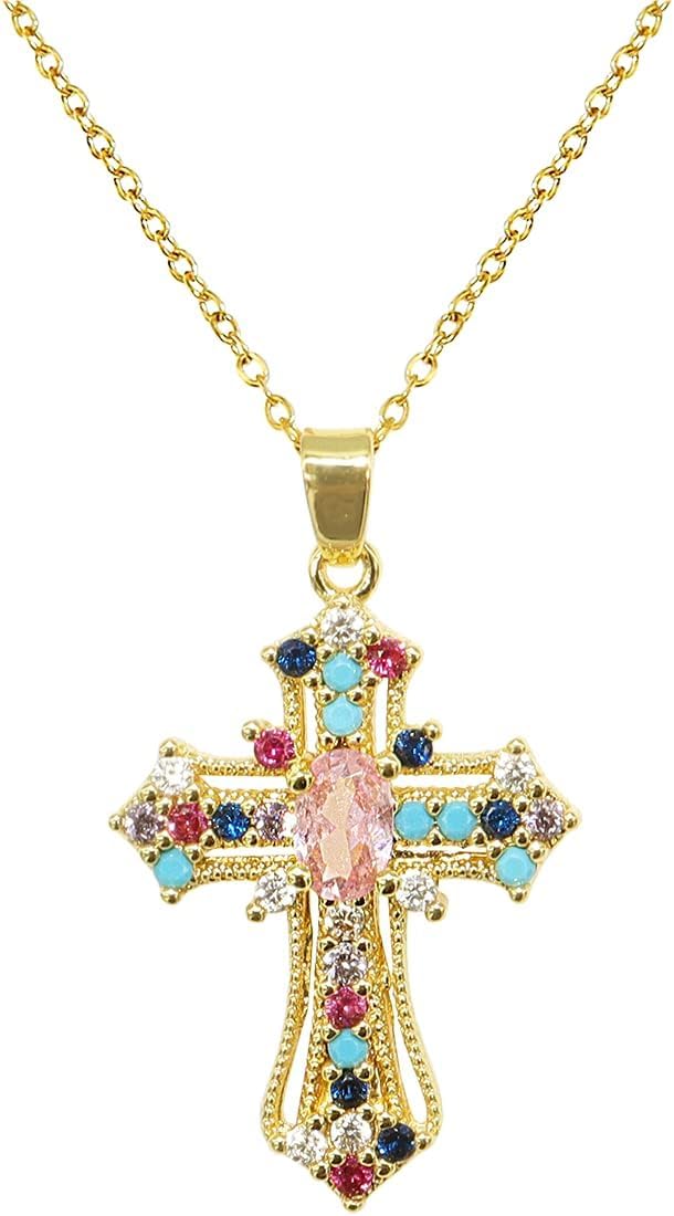 Cross Necklace for Women, Gothic Catholic Christian Costume Accessories Jewelry