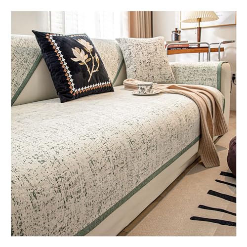 AOPPLSOT Sofa Cover 3 2 1 4 Seater, Corner Sofa L Shape Sofa Cover, Non-Slip Couch Covers, Sofa Protective Blanket for Living Room, Sofa Pads for Seats, Chenille Couch Protector,Green,110 * 180cm