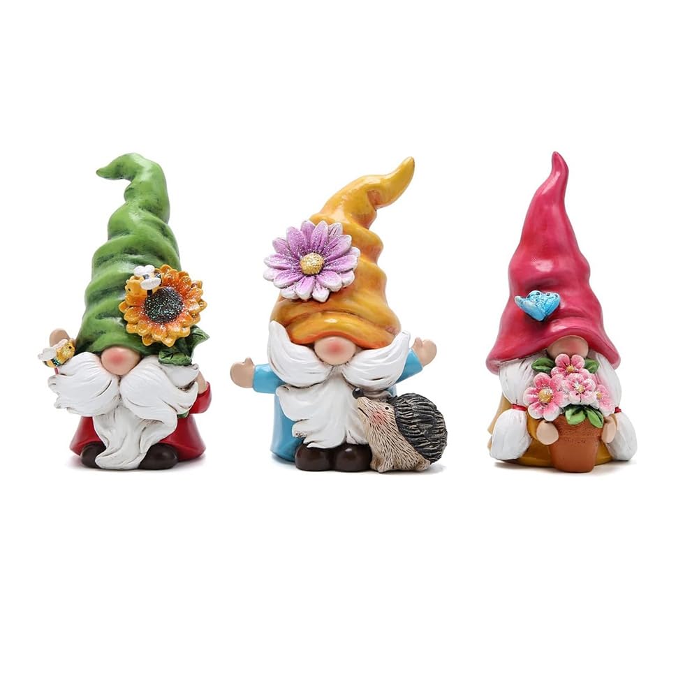 Figuras de gnomos para jardín con detalles de flores que resaltan tus plantas