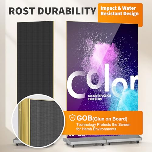 Image of 80 inch LED Digital Signage Display with Flight Case, P1.86 Foldable Spliceable LED Poster Screen Kiosk with Content Management System, WiFi /USB /HDMI for Events, Rentals & Commercial Use (Black, 1 Panel)