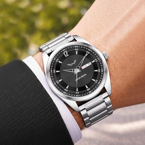 Image of LOUIS DEVIN Stainless Steel Chain Analog Wrist Watch for Men with Day and Date Display (Black /Blue /Brown /Silver Dial) | LD-GR405-CH