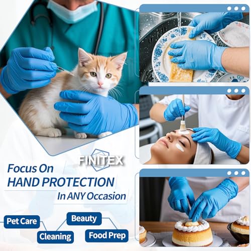 Image of FINITEX Blue Disposable Nitrile Exam Gloves - 200 PCS /BOX 3.5mil Rubber Powder-Free Latex-Free Medical Cleaning Food Gloves