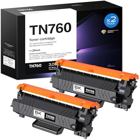 TN760 Compatible Toner Cartridge Replacement for Brother TN760 TN-760 TN 760 Use with DCP-L2550DW HL-L2350DW HL-L2395DW HL-L2390DW HL-L2370DW (Black, 2 Pack) Cover