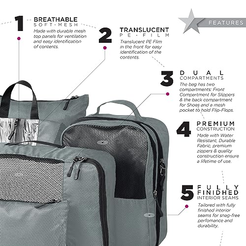 FATMUG Polyester Packing Cubes Travel Bag Organiser Set Of 15(2L,2M, 2S, 2Slim, 3 Shoe & 4 Laundry Pouch)-Grey 3 51QC AZjdpL
