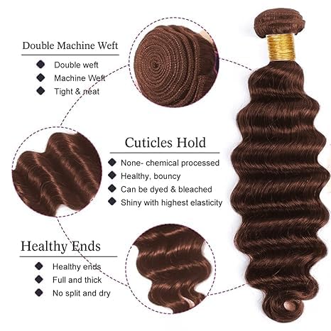 Hxxcoup 30 32 34 Inch #4 Chocolate Brown Deep Wave Human Hair Bundles Weave 3 Bundles Total 300g Unprocessed Virgin Double Weft Human Hair Extension Brown Color - Image 3