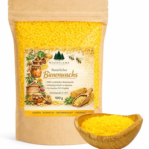 Woodflame Bienenwachs Pastillen, Deutsche Qualität, 100% natürliches Bienenwachs, Perfekt geeignet für Kosmetikprodukte, Bienenwachstücher, Seife, Holzpolitur und Kerzenherstellung
