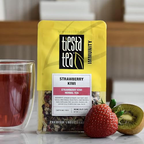 Image of Tiesta Tea - Strawberry Kiwi Herbal Tea, Loose Leaf, Strawberry Hibiscus Kiwi Fruit Tea, Premium Caffeine-Free Herbal Blend, Make Hot or Iced & Up to 25 Cups, 2.5 oz Resealable Pouch