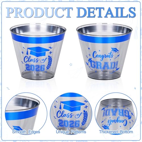 Image of 50 Pack 9 oz Graduation Cups,2026 Blue and Black Graduation Plastic Cups,Blue and Black Disposable Congrats Grad Party Cups for Class of 2026 Decorations School Party Favors Supplies
