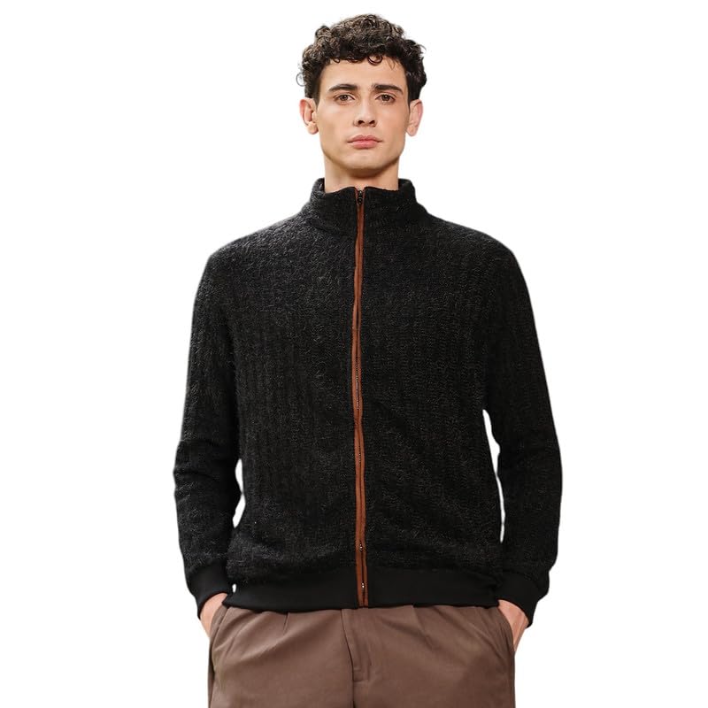 cahoot Men's Sweater | Stand Collar, Ribbed Cuff Sleeves, Zipper Closure, Ribbed-Straight Hem | Solid Fur for Casual-picture-17