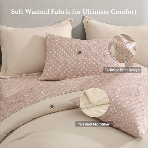 Monbix Full Size Comforter Set - 7 Pieces Beige Prewashed Bed in a Bag Full Bedding Sets with Comforters, All Seasons Ultra Soft Comforter Bed Set with Sheets,Pillowcases & Shams