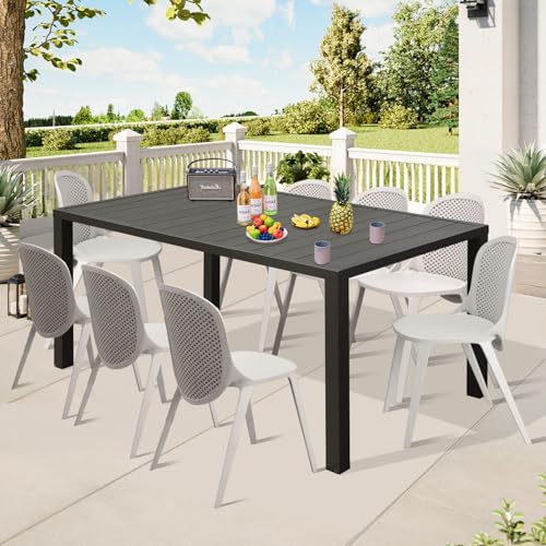 Domi Outdoor Dining Table for 8 Person,Square Slatted Metal Patio Table for Deck Garden Lawn Backyard Use with Umbrella Hole, Brown