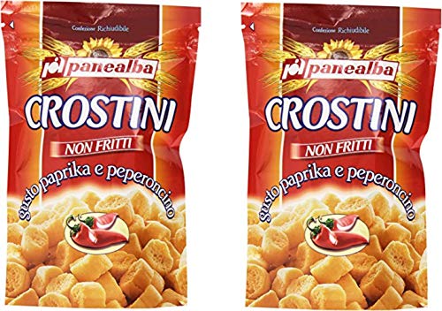 Panealba: Non Fried Crostini Snack Paprika and Chili Pepper Taste - 100 gr / 3.53oz, pack of 2